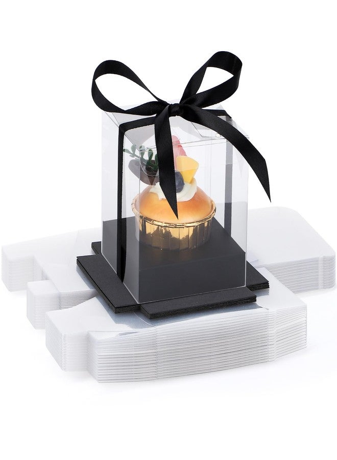 EUSOAR حاويات كب كيك شفافة من EUSOAR، 24 قطعة، 3.5 بوصة، بلاستيكية سوداء، لحفظ الكب كيك والحلويات، أغلفة كب كيك فردية، حامل كب كيك مع أغطية، هدايا لحفلات الزفاف وأعياد الميلاد - Image 1